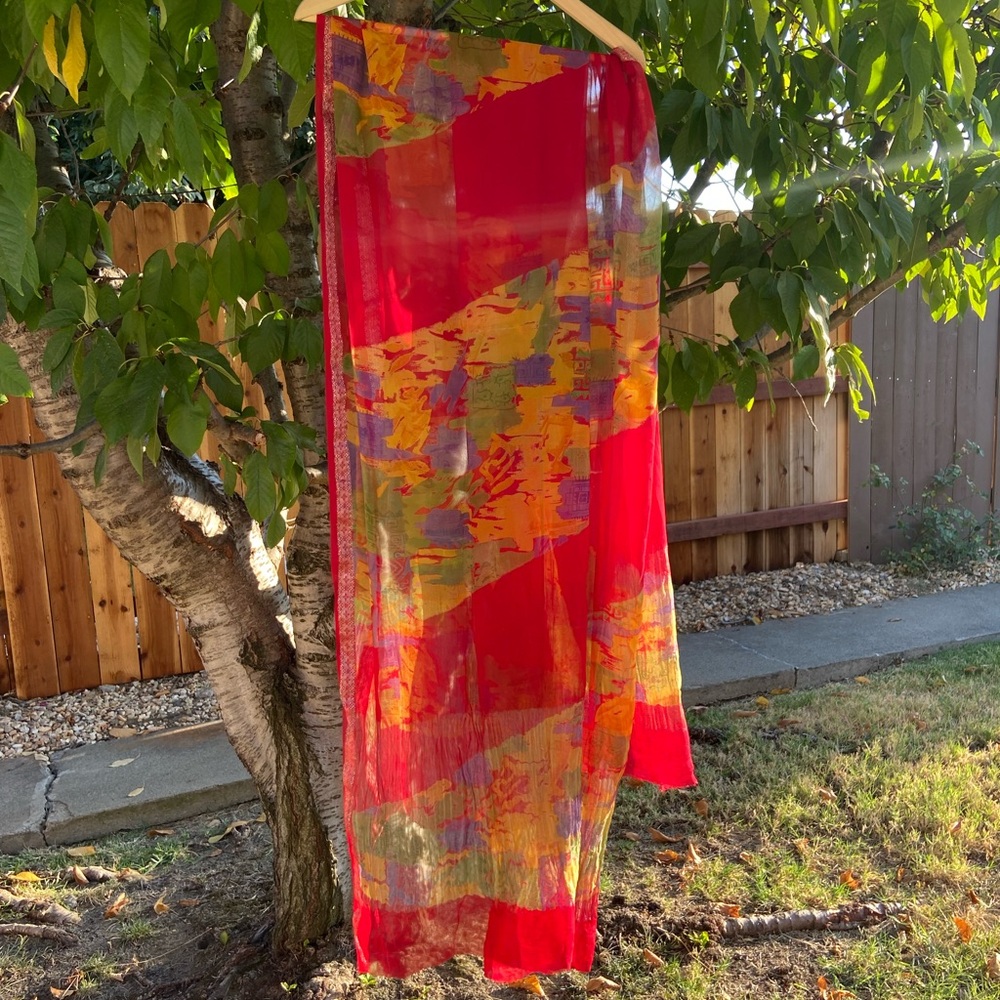 Colorful Abstract Textured Indian Sheer Scarf Duputta